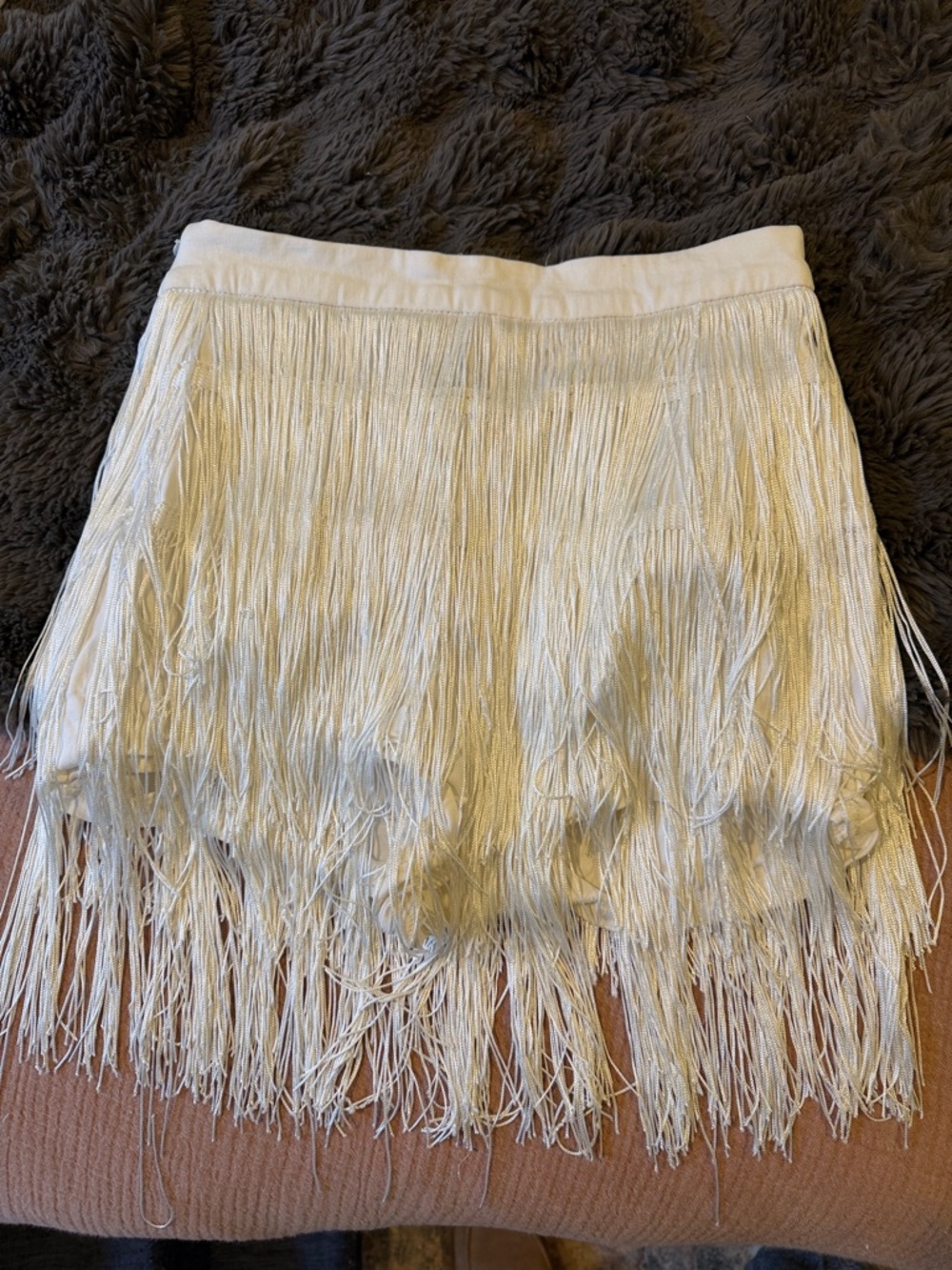SHEIN high waisted White Fringe Mini skirt/shorts